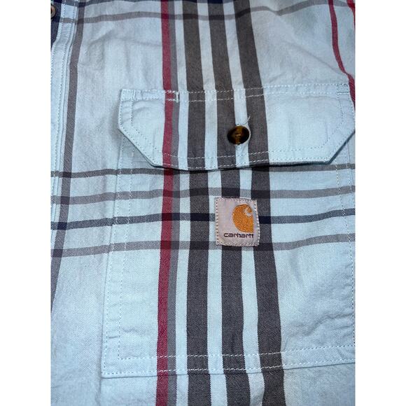Carhartt Blue red Plaid short sleeve Men's button up shirt Sz large Loose Fit - Picture 5 of 6